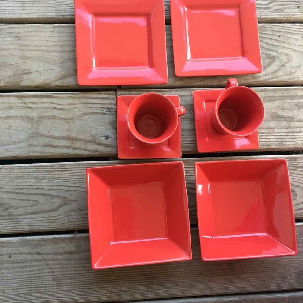 Couples Square Dish Set/ Red